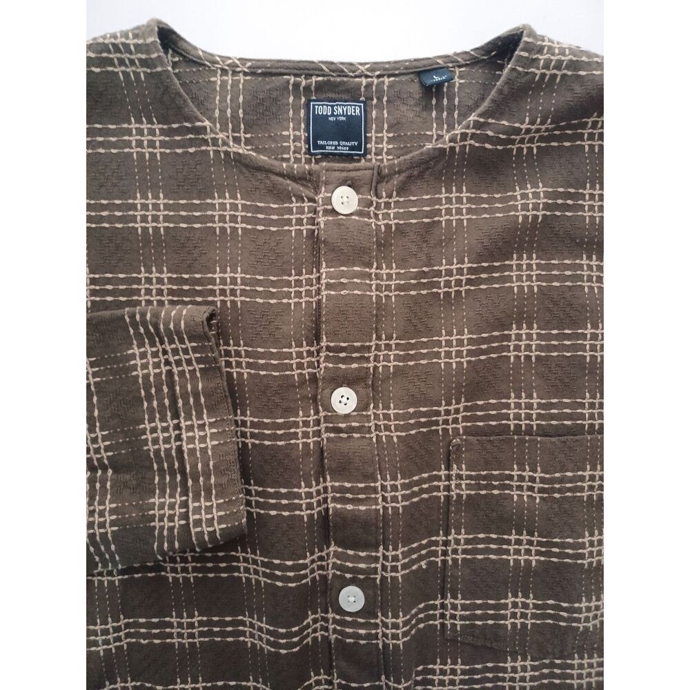 Todd Snyder Mens Beach Long Sleeve Brown Tile Geometric Henley Style Shirt Large - Picture 2 of 7